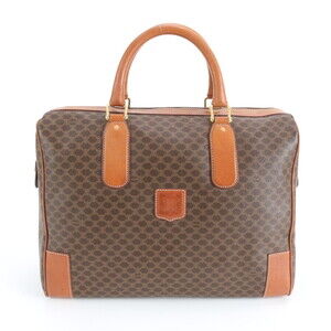 Celine Macadam Leather Boston Bag Tote Carry Brown Men's